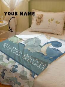 1pc Customizable Text, Dinosaur Pattern, Memorial Blanket, Suitable As Girl, Boy, Adult, Valentine's Day, Lightweight, Baby Blanket, Personalized Throw Blanket, Personalized Photo Blanket, Personalized Baby Blanket, Newborn Blanket, Suitable For Mother's Day, Birthday, Children's Day,Back To School Fashion