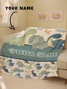 1pc Customizable Text, Dinosaur Pattern, Memorial Blanket, Suitable As Girl, Boy, Adult, Valentine's Day, Lightweight, Baby Blanket, Personalized Throw Blanket, Personalized Photo Blanket, Personalized Baby Blanket, Newborn Blanket, Suitable For Mother's Day, Birthday, Children's Day,Back To School Fashion