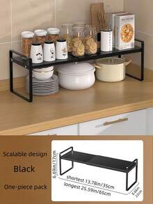 Extensible Cabinet Shelves, Retractable Kitchen Counter Storage Rack, Adjustable Length Food Storage Cabinet Rack And Spice Rack (Black, 1 Piece)