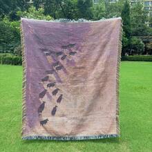 Outdoor Blanket With Bohemian Jacquard Weave Pattern Of Sheep In The Sky - Picnic Blanket, Camping Blanket, Sofa Blanket, Nap Blanket, Air Conditioning Blanket, Wall Hanging, Thick & Soft, Non-Fading & Non-Pilling, Suitable For Home Decor And Outdoor Use