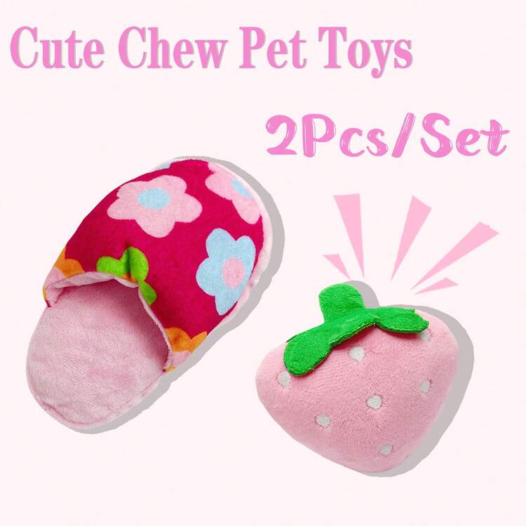 Đồ chơi nhồi bông hình dâu tây, kem, dép, ngôi sao, trái tim, thích hợp cho chó nhỏ. - Nhiều màu - Xem 12