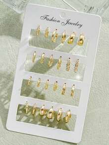24pcs/Set Fashion Small Hoop Earrings, Minimalist Style Everyday Earrings Women, Suitable Date, Holiday, Anniversary - 金色 - 查看 1
