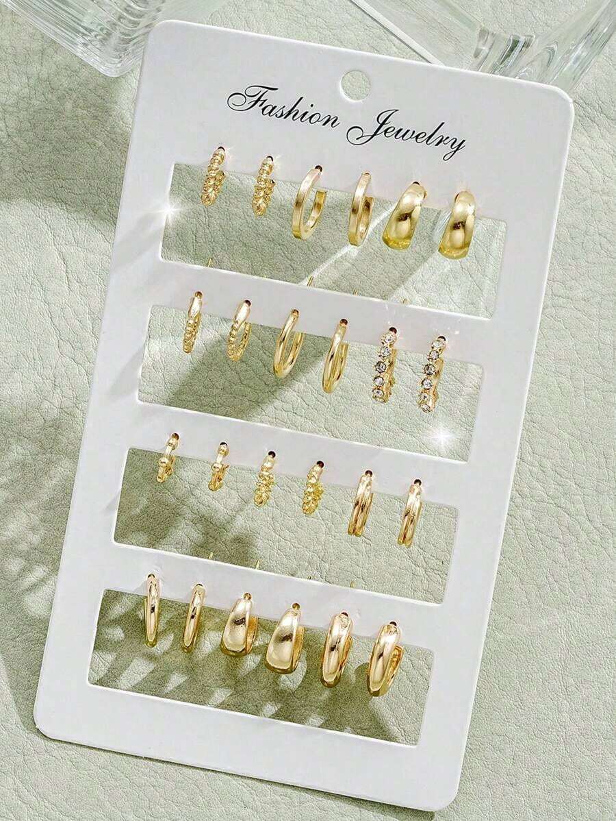24pcs/Set Fashion Small Hoop Earrings, Minimalist Style Everyday Earrings Women, Suitable Date, Holiday, Anniversary - 金色 - 查看 1