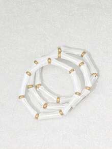 4 件套女士时尚扎染白色手链套装，适合日常佩戴