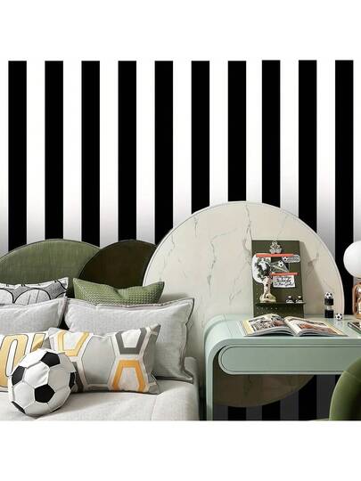 Roll Moderne Minimalist Zwart Wit Gestreepte Removable Wallpaper, Self Adhesive Vinyl Contact Paper Living Room, Bedroom, Office, Kitchen, Bathroom, Furniture Renewal, Desk, Wardrobe Edging Wand Stickers Room Wallpaper Peel Stick view 6