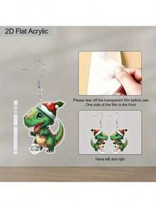 Lámina plana 2D de plata 925, 1 par de pendientes de dinosaurio navideño para mujer - Accesorios de sombrero de dinosaurio navideño verde lindo, pendientes colgantes de diseño otoñal - Ganchos de acero inoxidable, perfectos para el Día de Acción de Gracias, uso diario, festivales de música, vacaciones, amigos, fiestas y vida diaria - Un regalo único para amigos y familiares o regalos del Día de la Madre