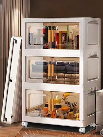 Caja de almacenamiento plegable de 45 cm/17.7 pulgadas de ancho con 5 capas extraíbles, organizador de armario/armario de dormitorio/armario portátil, apto para almacenar latas de leche en polvo/pañales/juguetes/ropa/mantas/libros/cajas de aperitivos, adecuado para cocina/sala de estar/dormitorio/dormitorio/casa de alquiler