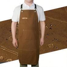 Professional Unisex Chef Apron With CrossBack Design And Large Pockets For Kitchen Use WaterResistant Cotton Canvas Material Ideal For Cooking Food Service And Culinary Workstations - màu nâu - Xem 1