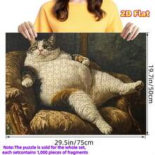 1 Caja (1000 piezas) Rompecabezas plano 2D para adultos con piezas de gato gordo, mejora la coordinación mano-ojo, regalo educativo para Halloween, Acción de Gracias, Navidad, Año Nuevo, Día de San Valentín, para mayores de 14 años, juego de rompecabezas avanzado para adultos