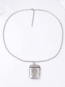 ZAA 花纹方盒吊坠项链，简约时尚轻奢酷炫风格合金雕花方盒吊坠链条项链，休闲百搭配饰 - 銀色 - 查看 5