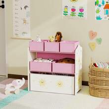AIYAPLAY Estantería Infantil para Juguetes, con 6 Cajas Extraíbles de Tela no Tejida, Organizador de Juguetes de 3 Niveles, para Habitación Infantil, Sala de Juegos, Guardería, 63x30x66 cm, Rosa - Rosa - Ver 4