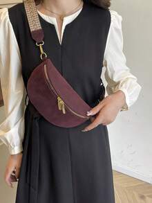 Riñonera de terciopelo para mujer con cremallera, correa ancha, bolso bandolera de gran capacidad, bolso cruzado versátil