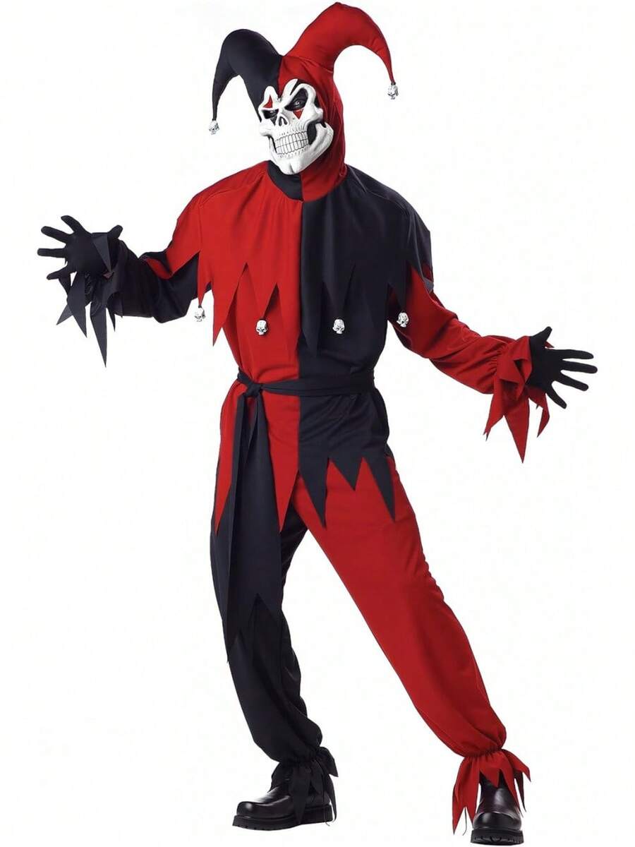Adult Evil Jester Costume - Red - View 1