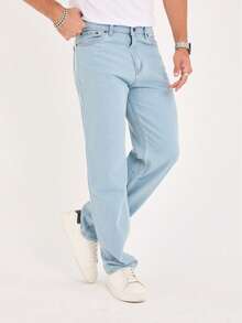 Men's Casual Washed Straight-Leg Jeans - Baby Blue - View 4