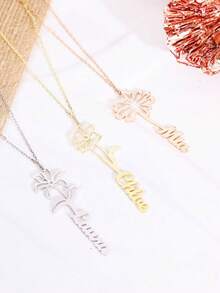 Personalized Birthflower Name Necklace, Floral Name Necklace, Birthday Flower, Floral Pendant Necklace, Customized Necklace, Gift For Her, Christmas Gift, Customized Name Necklace With Birth Flower, Custom Gold Name Necklace, Floral Name Jewelry, Christmas Gift For Mom, Birthday Gift