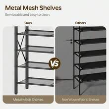 YATINEY 5 Tier Shoe Rack, Large Capacity Shoe Storage Organizer, Metal Shoe Shelf With Drawer And Wooden Top, 16 Pairs Of Shoes, Entryway, Closet, Rustic Brown And Black SS25BRY1N1