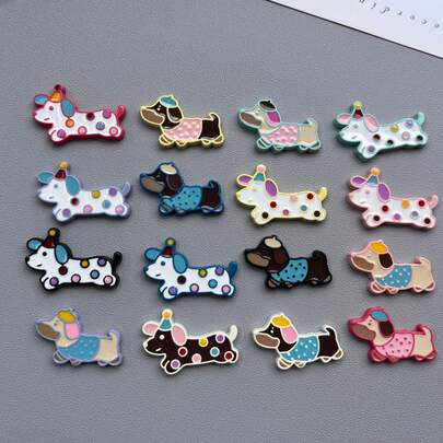 10张混合斑点狗图案平底贴纸，DIY手工材料，可用于制作耳环、发饰、珠宝等，树脂装饰贴纸