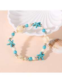 1pc Sea Turtle & Starfish Beaded Bracelet, Suitable For Summer Beach Holiday Outfits - Turtle and Starfish Bracelet - View 10