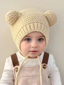 1pc Cute Deer Horn Baby Knit Beanie, Warm & Windproof, Perfect For Daily Wear And Christmas Gift