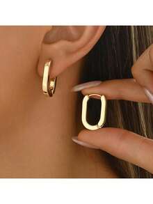 1 Pair Simple Geometric U-Shape Hoop Earrings, Smooth Gold Metal Texture, Minimalist Design, Versatile For Everyday Wear, Subtle Elegant Vibe, Suitable For Work, Casual And Commute Occasions