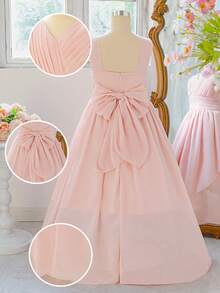 Tween Girls Ruffle V-Neck Bridesmaid Wedding Party Flower Girl Pageant Birthday Prom Graduation Formal Dress - Pink - View 5