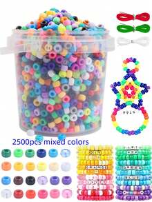 480 Stücke/1.100 Stücke/2.200 Stücke/3.400 Stücke Pony Perlen, Pony Perlen Set, einfach zu lagernde Pony Perlen im Großpackung, Freundschaftsarmband Bastelset, Perlen für Schmuckherstellung
