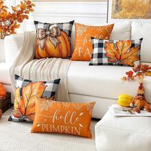 Artscope - Juego de 4 fundas de almohada de otoño de 16 x 16 pulgadas, Hello Fall Hello Pumpkin Buffalo Plaid Maple Leaf Harvest - Fundas de almohada decorativas al aire última intervensión para sofá - Naranja B - Ver 9