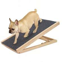 Rampa ajustable para mascotas, escalera plegable antideslizante para subir perros, rampa auxiliar para sofá cama para mascotas con reposapiés de madera - Color de la veta de la madera - Ver 2