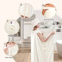 Toallas de Baño,Set de Bata de Baño Mujer Toalla Grandes con Toalla Microfibra para Cabello,Suaves y Cómodo,Fuerte Absorción de Agua y Secado Rápido,para SPA,Sala de Vapor,Uso Diario - Beis - Ver 4