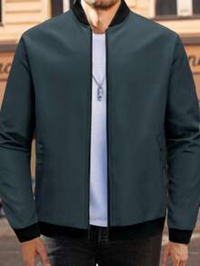 冬季大码男士休闲拉链厚夹克，常规版型适合健身训练和休闲穿着，户外运动大码夹克