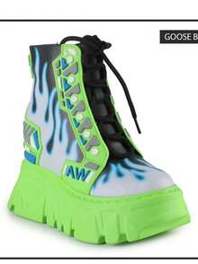 Women's Edgy Frame Print Street Fashion Wedge Platform Sneakers Green  Fashionable    Home  Vacation    All Season - Green - View 8