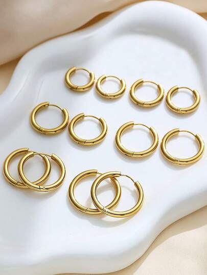 Set de 6 piezas de pendientes de aro pequeños de acero inoxidable de 8mm/10mm/12mm/14mm/16mm/18mm de diámetro redondo para mujeres y hombres, joyería para perforación del cartílago