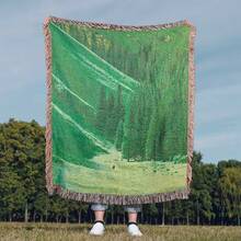 Outdoor Blanket With Tropical Rainforest Landscape, Bohemian Woven Throw Blanket - Picnic Blanket, Camping Blanket, Sofa Blanket, Nap Blanket, Air Conditioning Blanket, Wall Hanging, Thick & Soft, Non-Fading & Pilling, Suitable For Home Decor And Outdoor Use