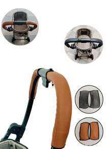 Universelle Kinderwagen Griffabdeckung aus PU-Leder, Baby Kinderwagen Griffhülle zum Schutz, Kinderwagen Zubehör Griffschutz mit abnehmbarem Reißverschluss in Schwarz und Braun