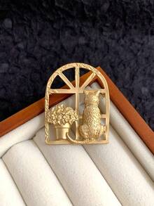 1 件简约时尚合金压花花卉十字架盾牌竖琴新月猫蝴蝶结兔子法老胸针，适合女性日常和派对佩戴珠宝服装配饰包饰办公室配饰圣诞礼物 - 金色 - 查看 17