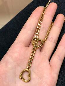 18k Gold-Plated Fashion Punk Rock Cuban Long Necklace,Stainless Steel Heart Necklace, Adjustable Hip-Hop Chain, Suitable For Parties And Daily Jewelry Matching