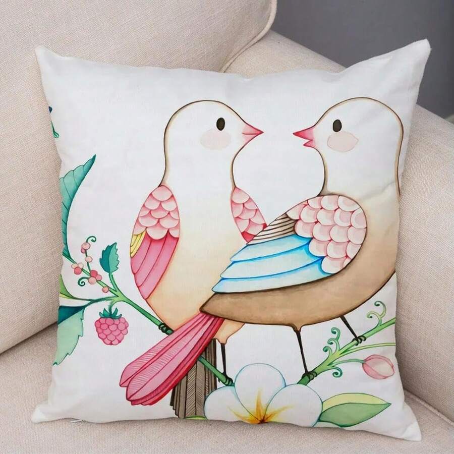 Generisch Juego de 4 fundas de almohada decorativas de pájaros y flores para sofá, hogar, coche, funda de almohada de felpa supersuave, 45 x 45 cm, 450 x 450 mm - 17 - Ver 1