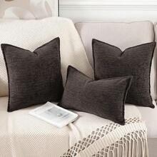 Madizz Juego de 2 Suave Chenilla Decorativo Funda de cojíns de Terciopelo con Borde Neutras Fundas de Almohada Boho para Sofá Dormitorio Salón Verde Cuadrado 50 x 50 cm - Taupe oscuro - Ver 5