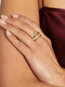 GAGAFEEL This Fashionable And Lightweight 925 Sterling Silver 4-Ring Interlocking Ring Set, Inlaid With Sparkling Cubic Zirconia, Is Suitable For Women's Daily Wear And Party Attire, Making It An Ideal High-Quality Jewelry Gift. - Gold - View 8