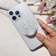 Colorful Shell Pattern MagSafe Magnetic Air Cushion Phone Holder, Shell Texture Magnetic Air Cushion Phone Stand, Desk Phone Holder For Watching Videos, Foldable Glass Phone Stand Compatible With IPhone, Android Phone, Gift For Birthday, Family, Friends Push-Pull Phone Grip Phone Accessories - Multicolor - View 8