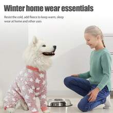 Pyjama en peluche pour chien pour temps froid, vêtements pour 4 pattes. Vêtements d'hiver pour chiens de petite, moyenne et grande taille avec pieds. Combinaison d'hiver douce et chaude pour animaux de compagnie - Rose pâle - Voir 4