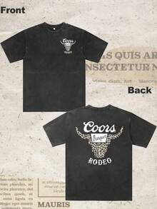 Coors, Banquet, 230g Vintage Washed Wax Printed T-Shirt, Jumpsuit, Double-Sided Printed Flowers, Heavy Fabric