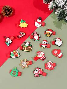 16pcs Women's Cute & Festive Christmas-Themed Hair Clips/Pins - Santa Claus, Snowman, Bells, Christmas Tree, Christmas Elements Decor For Bangs/Christmas Party, Claw Clips, Hair Claws, Hair Slide, Hair Barrettes