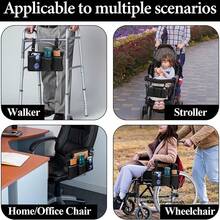 Wheelchair Side Pouch, Wheelchair Armrest Bag Accessory, Waterproof Wheelchair Side Bag With Reflective Stripes, Suitable For Walkers, Wheelchairs, Electric Scooters, Black/Gray/Red/Purple/Navy With Hook & Loop Closure Wheelchair Armrest Storage Bag - Durable Polyester Material - Multicolor - View 7