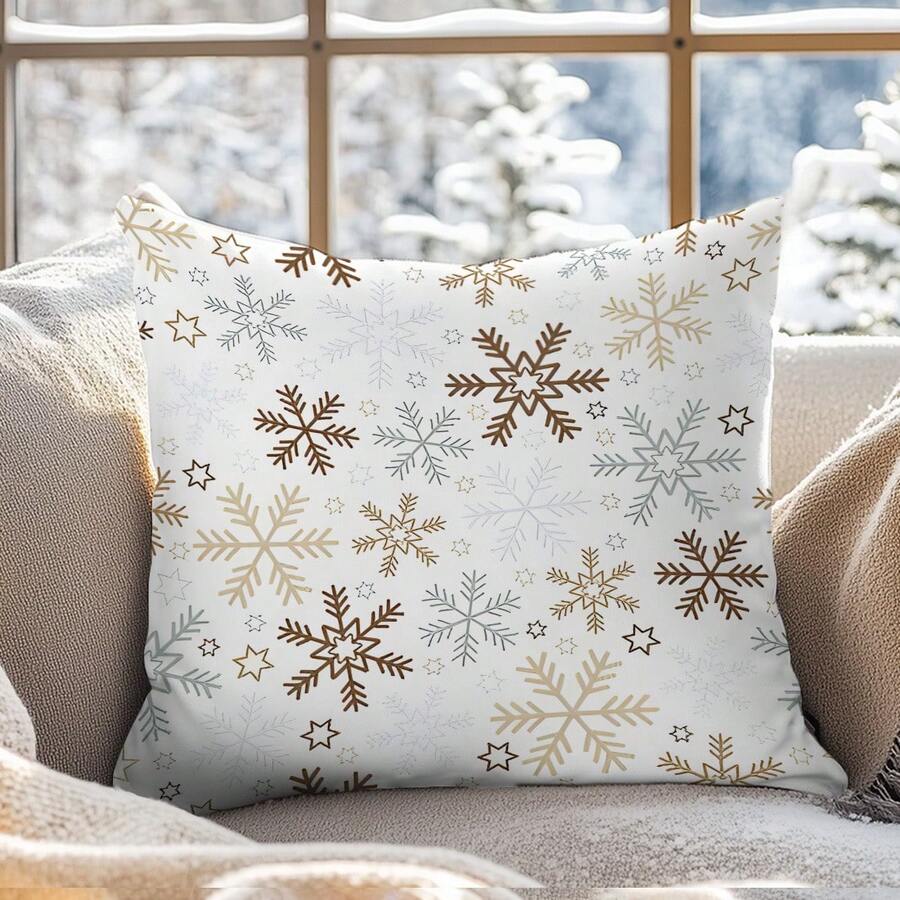 1 Stück minimalistischer Weihnachts-Schneeflocken dekorativer Kissenbezug, einseitig aus weichem Pfirsich-Samt, 45*45/50*50/40*40 cm Kissenbezug für moderne Stoffsofas, Inneneinrichtung, Partydekoration, Geschenk