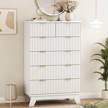 Fluted 6 Drawers Dresser For Bedroom, 46" Tall Modern Chest Of Drawers With Metal Handle, Curved Profile Design,Natural Wood Drawer Organizer For Bedroom, Living Room, Hallway, Entryway - 白色 - 查看 2