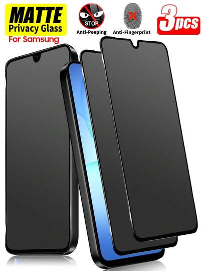 ZYONS 3pcs Privacy Matte Tempered Glass Screen Protector, Compatible With Samsung Galaxy Series A17/A07/A56/A55/A54/A53/A52/A36/A35/A34/A33/A32/A26/A25/A24/A23/A22/A16/A15/A14/A13/A12/A06/A05/A04/A03/A02/S25/S24FE/S23/S22/M05/F05, Anti-Glare, Anti-Peeping, Full Coverage, Smooth Touch, Anti-Fingerprint, Easy Installation, Anti-Drop, Gaming Companion, Smooth Lubrication