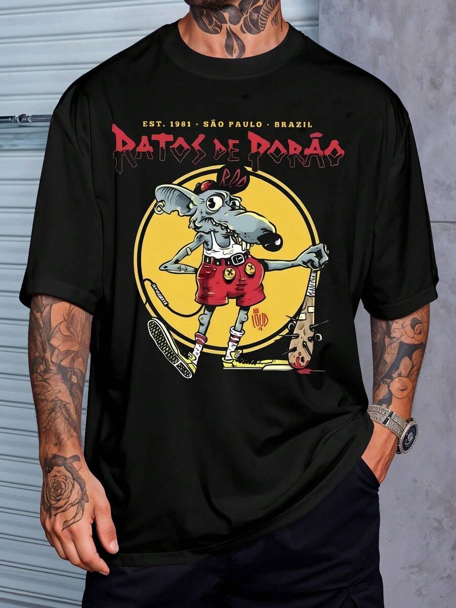 Ratos De Porão T-Shirt National Rock Band Shirt Blouse Unisex Male Female 100% Cotton Top Premium Streetwear Launch Fast Shipping Various Colors!! Plus Size - 黑色 - 查看 1