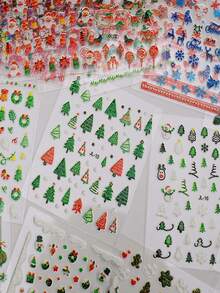 30 张圣诞美甲贴纸，30 件 3D 闪光自粘雪花雪人驯鹿铃铛指甲贴花，冬季指甲贴纸圣诞节圣诞树指甲装饰美甲用品 - 彩色的 - 查看 4