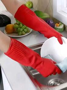 1 Paio Di Guanti Da Pulizia Domestica In Gomma Extra Lunghi E Rinforzati, Impermeabili E Antiscivolo, Adatti Per La Pulizia Di Cucina E Bagno, Riutilizzabili E Multifunzionali, Offrono Un'Eccellente Presa E Protezione